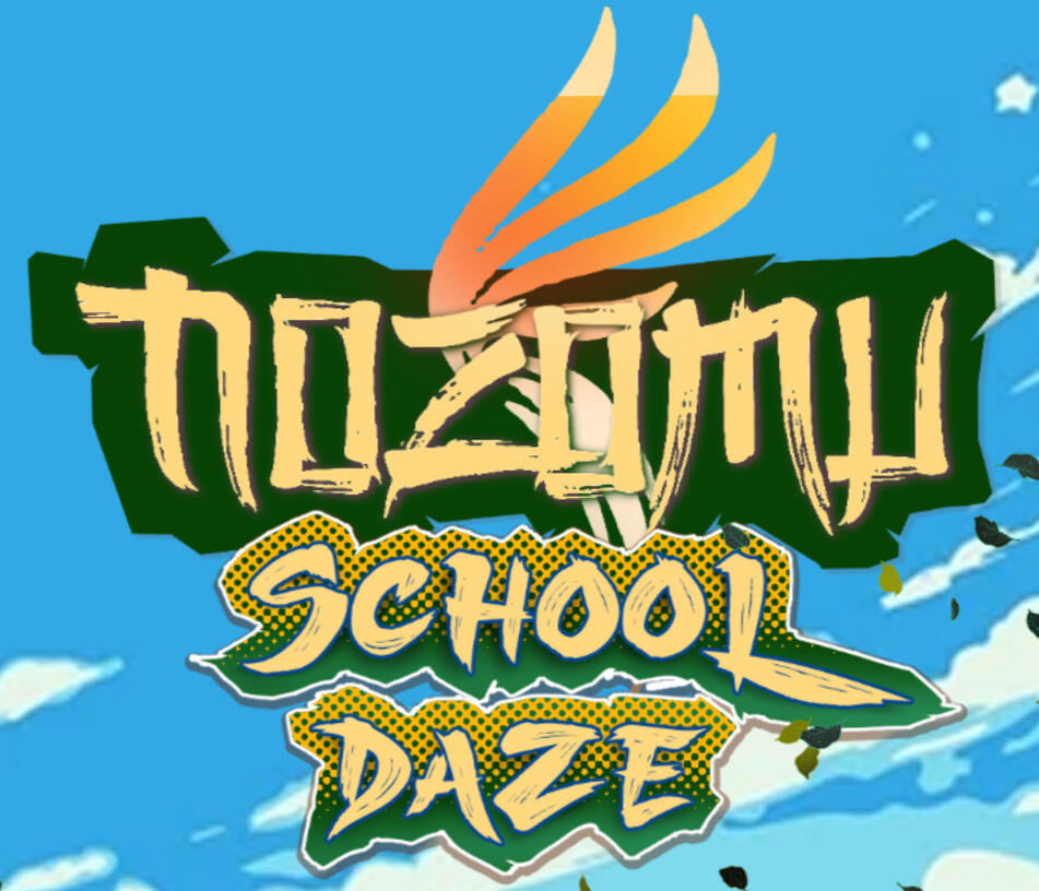 A stylized logo reading Nozomu School Daze with a swoop of orange feathers.