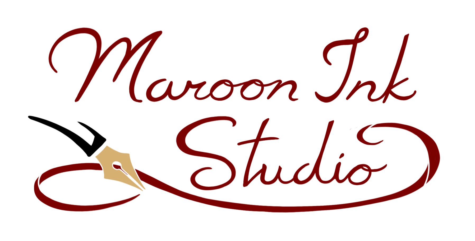 Maroon Ink Studio's logo with a calligraphy pen nib.