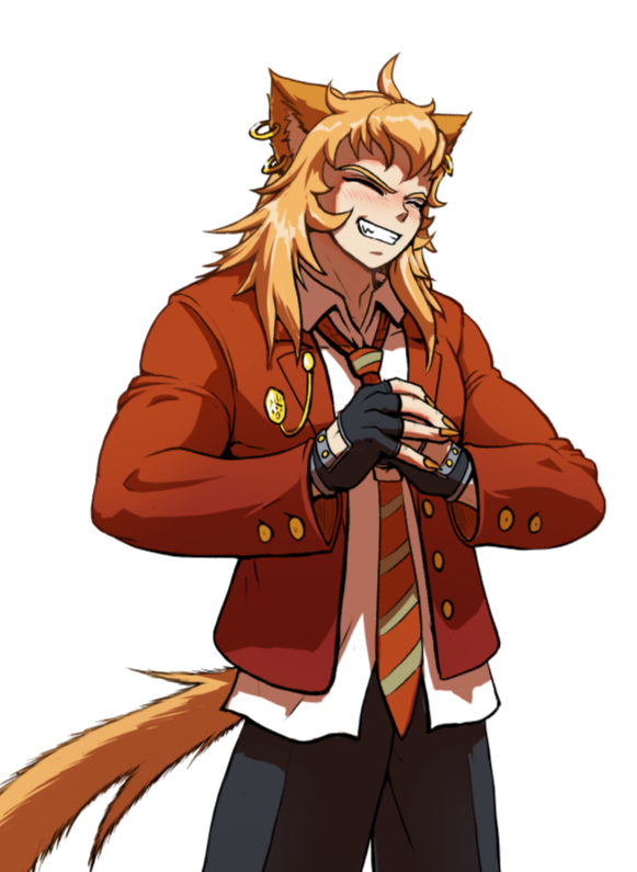 A grinning catboy who punches his own hand