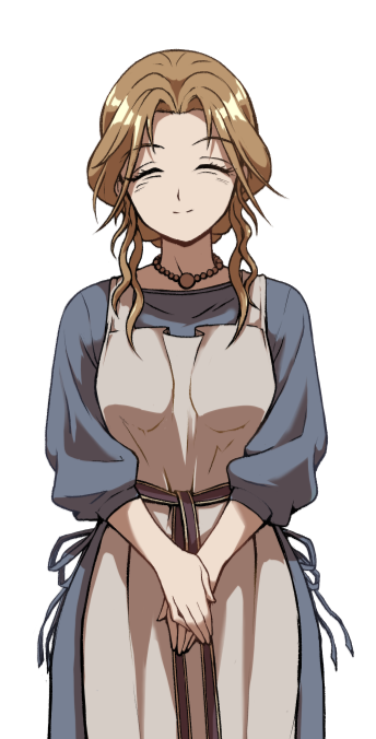 Amelia Neutral Sprite A smiling woman wearing an apron